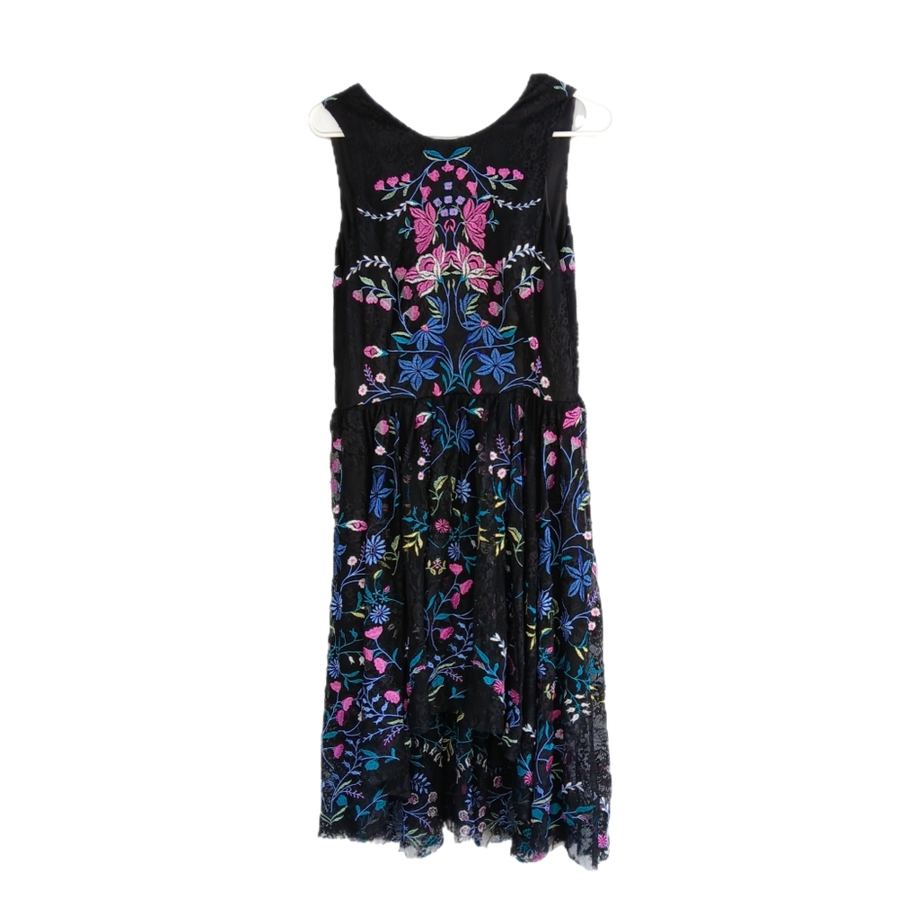 Bebe Dress Lace Embroidery Hi-Low Open Back Size 10 Dark Fairycore Boho Romantic